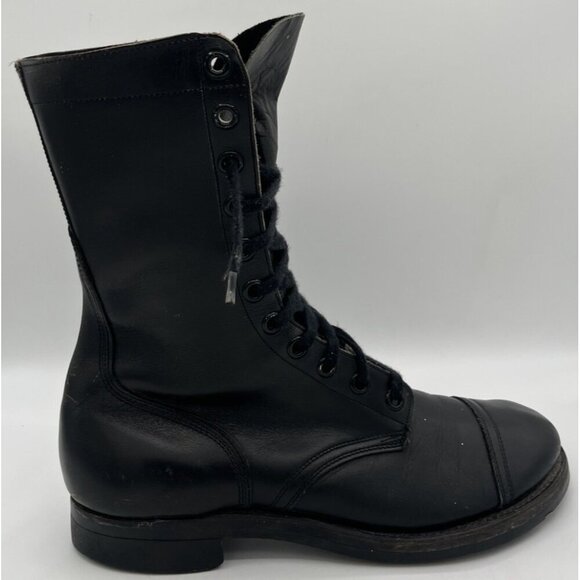 Vtg BFG BF Goodrich Military Combat Capped Toe Black Leather Jump Boot Size 10 main image 2